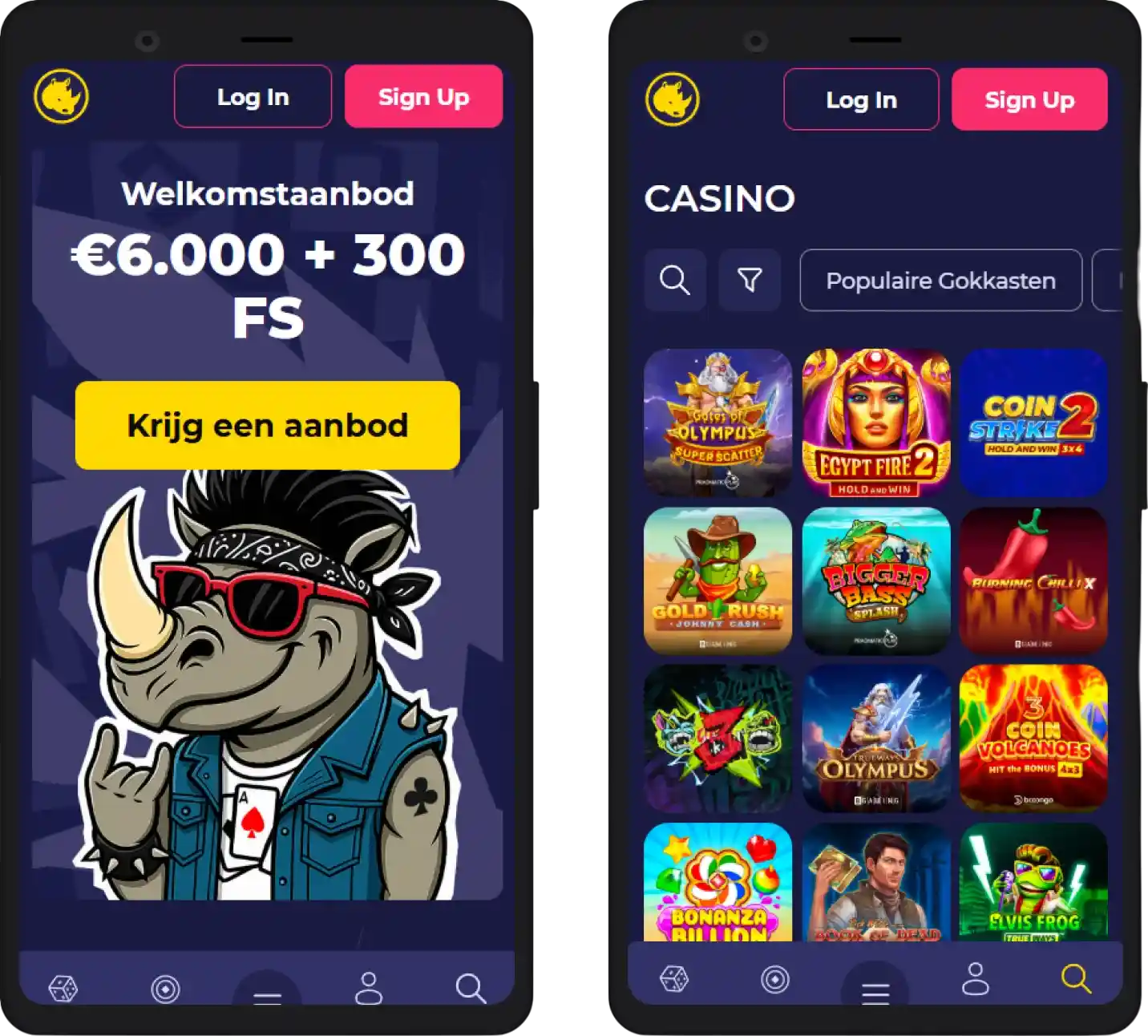 Spinorhino Casino mobiele versie voor smartphone en tablet