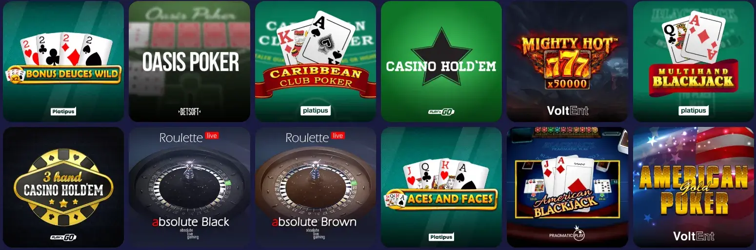 Tafelspellen zoals roulette en blackjack bij Spinorhino Casino